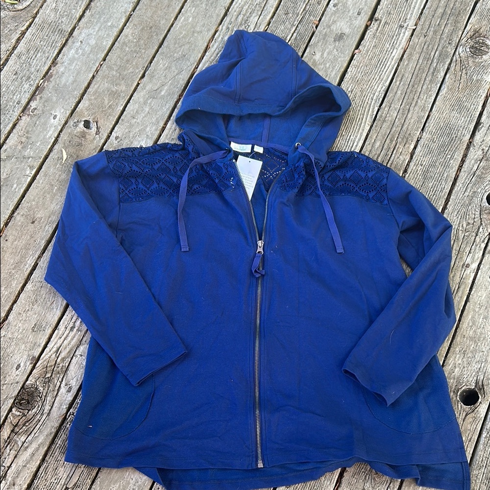 LOGO by Lori Goldstein Blue zippered Hoodie